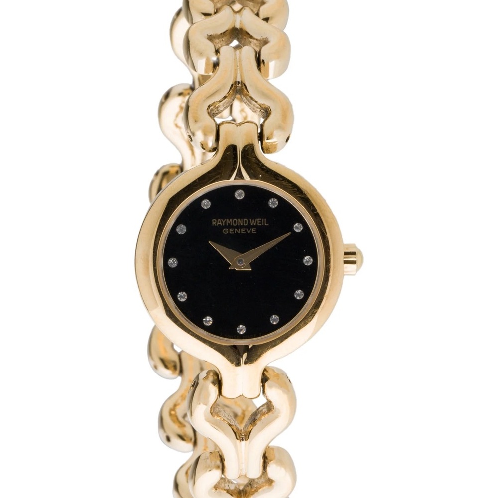 Raymond Weil Gold and Black Women's Watch with Diamond Hour Markers - 5878
